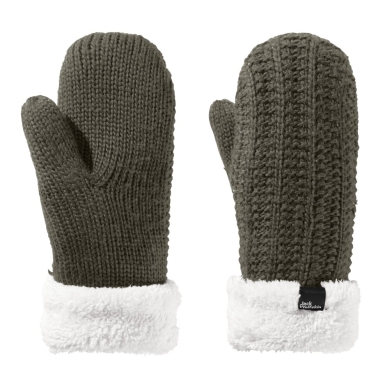 Rękawice zimowe Jack Wolfskin (rękawice typu muff) Highloft Knit Mitten (z miękkiego Sherpafleece, ciepłe) moss green dla kobiet