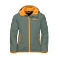 Jack Wolfskin Softshellowa kurtka Fourwinds (odporna na wiatr i wodę) ciemnozielona/pomarańczowa dziecięca