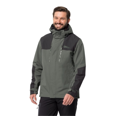 Jack Wolfskin Kurtka wędrówkowa Jasper Flex (kurtka ochronna, wodoodporna, wiatroszczelna, oddychająca) ciemnozielona męska