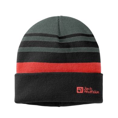 Jack Wolfskin Zimowa czapka (Beanie) Stripy Knit - ciemnozielona Dziecięca