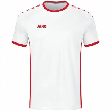 JAKO Koszulka sportowa Trikot Primera Krótki rękaw (prosty design, poliester interlock) biało/czerwony dziecięcy