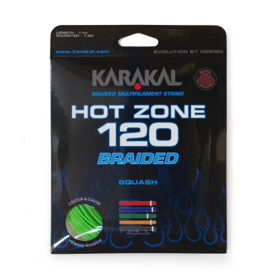 Karakal Squashowa Sznur Hot Zone Braided 120 (Moc+Kontrola) 1.20mm zielony 11m Zestaw