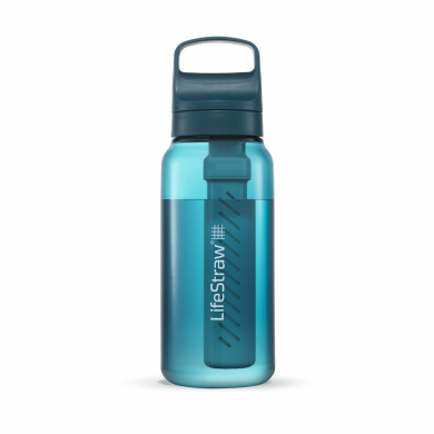 LifeStraw Butelka na wodę Go Series z filtrem, zatyczka z silikonowym ustnikiem, wolna od BPA zielono-niebieska - 1 litr