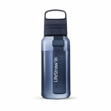 LifeStraw Butelka na wodę Go Series z filtrem, zatyczka z silikonowym ustnikiem, wolna od BPA ciemnoniebieska - 1 litr