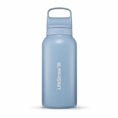 LifeStraw Butelka na wodę Go Series ze stali nierdzewnej z filtrem, zatyczka z silikonowym ustnikiem, wolna od BPA jasnoniebieska - 1 litr