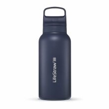 LifeStraw Butelka Wodna Go Series Stal Nierdzewna z Filtrem Wodnym, Zatyczka z Silikonowym Ustnikiem BPA Free ciemnoniebieska - 1 litr