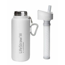 LifeStraw Butelka na wodę Go ze stali nierdzewnej z filtrem, zatyczka z silikonowym ustnikiem, karabinek biały - 650 ml