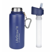 LifeStraw Butelka do picia Go ze stali nierdzewnej z filtrem do wody, zatyczka z silikonowym ustnikiem, karabinek ciemnoniebieski - 650 ml