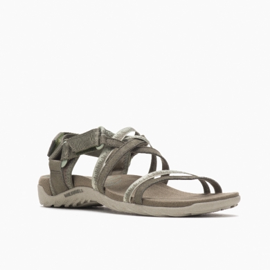 Merrell Sandal Terran 3 Cush Lattice Skóra nubukowa oliwkowa damska