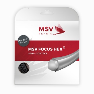 MSV Tenisowa struna Focus Hex (Wytrzymałość+Spin) czarna 12m zestaw