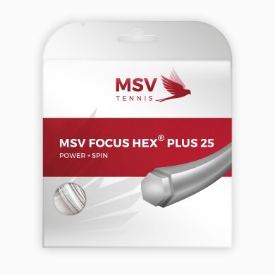 MSV Tenisowa struna Focus Hex Plus 25 (Trwałość+Spin) biała 12m zestaw