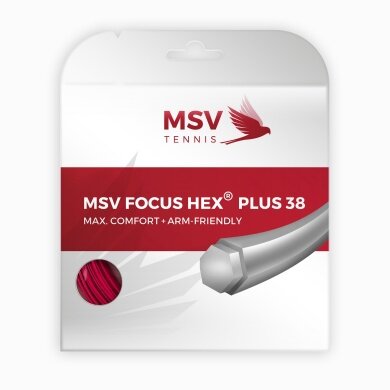 MSV Nici tenisowe Focus Hex Plus 38 (Trwałość+Spin) czerwony 12m zestaw