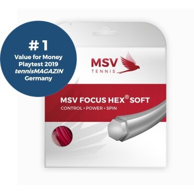 MSV Sznur tenisowy Focus Hex Soft 1.25 (Trwałość+Kontrola+Moc+Spin) czerwony 12m Zestaw