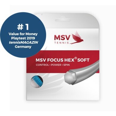 MSV Sznur tenisowy Focus Hex Soft 1.15 (Trwałość+Kontrola+Moc+Spin) jasnoniebieski 12m Zestaw