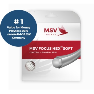 MSV Tenisowa struna Focus Hex Soft (Trwałość+Kontrola+Moc+Spin) biała 12m zestaw