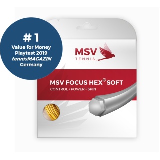 MSV Nici tenisowe Focus Hex Soft 1.20 (Trwałość+Kontrola+Moc+Spin) żółty 12m Zestaw