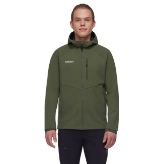 Mammut Całoroczna kurtka softshell Ultimate Comfort SO z kapturem (wiatroodporna) ciemnozielona męska