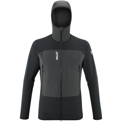 Kurtka softshell Millet Fusion XCS Hoodie (wiatroszczelna, maksymalna swoboda ruchów) czarna/ciemnoszara męska