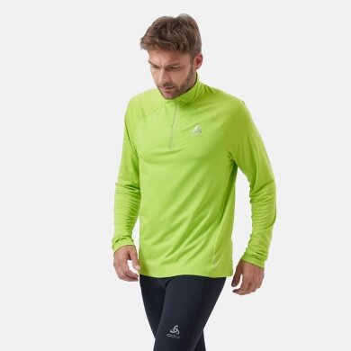 Odlo Sportowa koszulka z długim rękawem Essential 1/2 Zip Ceramiwarm (aktywnie ogrzewająca, odblaskowe detale) limonkowa męska