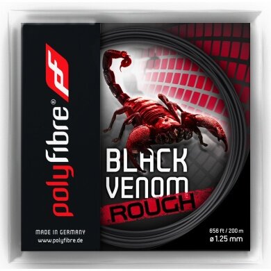 Polyfibre Tenisowa struna Black Venom Rough (Trwałość+Spin) czarna 12m zestaw