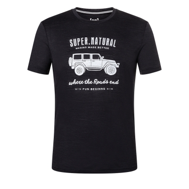 super natural T-shirt rekreacyjne Graphic All Terrain - mieszanka wełny merino - czarny męski