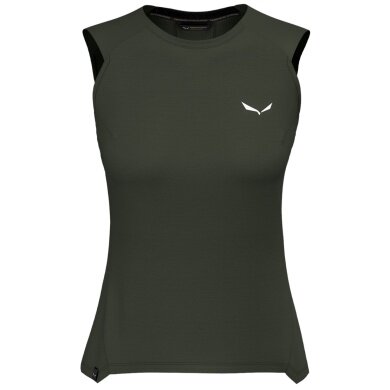 Salewa Tank-Top Puez Merino Hybrid (wełna merino, idealna termoregulacja) oliwkowa damska