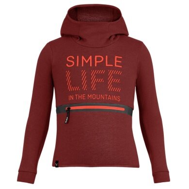 Salewa Bluza z kapturem Simple Dry Hoodie (mieszanka bawełny, ciepła, szybkoschnąca) bordowa dziecięca