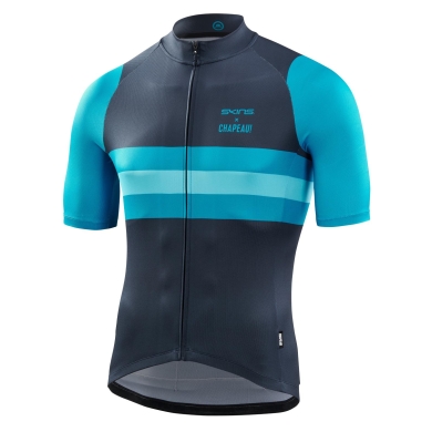 Skins Koszulka rowerowa Cycle X Chapeau (Zamek błyskawiczny z przodu, szybkoschnąca, 3 kieszenie na plecach) ciemnoniebieska męska