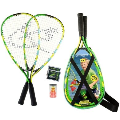 Speedminton® Zestaw Junior (2x rakiety 6-12 lat, 2x Speeder, torba) niebiesko/zielono/żółty