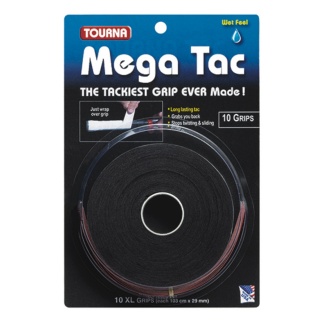 Tourna Overgrip Mega Tac (ekstremalna przyczepność, trwały, szeroki) czarny 10 sztuk