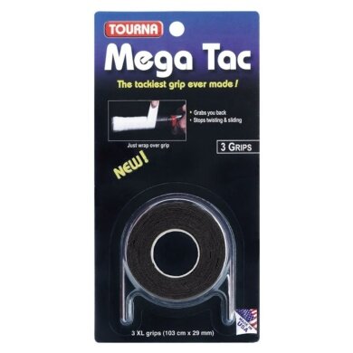 Tourna Overgrip Mega Tac (ekstremalna przyczepność, trwały, szeroki) czarny 3 szt.