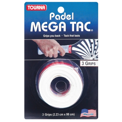 Tourna Overgrip Padel Mega Tac (ekstremalna przyczepność, trwały, szeroki) biały 3 szt.