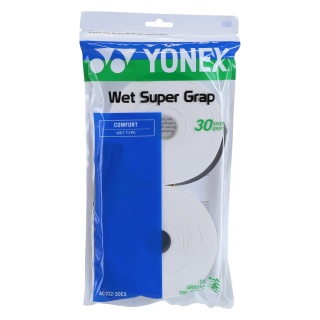 Yonex Overgrip Wet Super Grap 0.6mm (Komfort/gładki/lekko klejący) biały 30 sztuk w opakowaniu