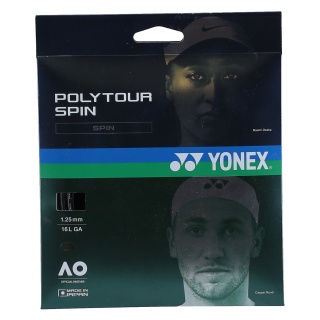 Yonex Sznurki tenisowe Poly Tour Spin (Trwałość+Spin) czarny 12m zestaw