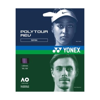 Yonex Sznur tenisowy Poly Tour Rev (Poliester/ośmiokątny) fioletowy 12m Zestaw