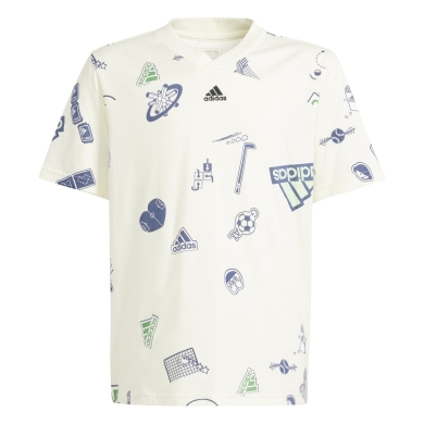 adidas T-shirt rekreacyjne Brand Love (dekolt w kształcie V) beżowy dziecięcy