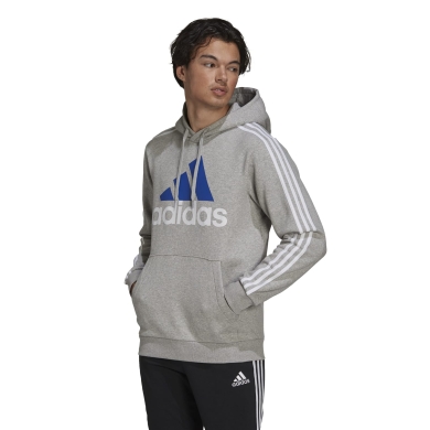 adidas Bluza z kapturem Essentials Hoodie 3-Pasy Logo szary/biały Mężczyźni