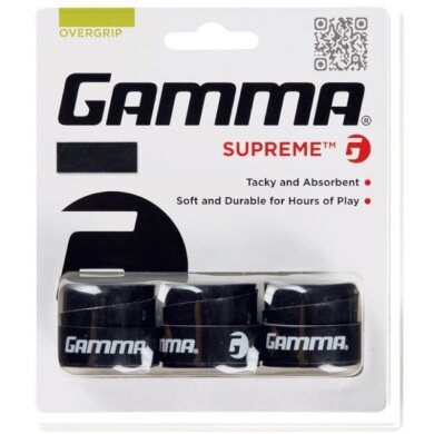 Gamma Overgrip Supreme (trwały, doskonała przyczepność + chłonność) 0.6mm czarny - 3 sztuki