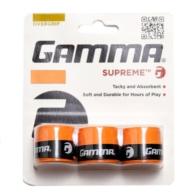 Gamma Overgrip Supreme (wytrzymały, doskonała przyczepność + chłonność) 0.6mm pomarańczowy - 3 sztuki