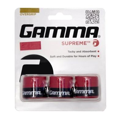 Gamma Overgrip Supreme (trwały, doskonała przyczepność + chłonność) 0.6mm czerwony - 3 sztuki