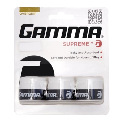 Gamma Overgrip Supreme (trwały, doskonała przyczepność + chłonność) 0.6mm biały - 3 sztuki