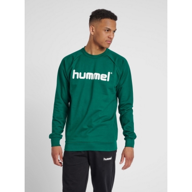 hummel Sweter Basic hmlGO Cotton Sweatshirt Duże Logo (Bawełna) ciemnozielony Mężczyźni