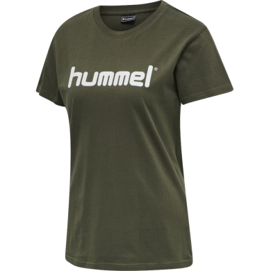 hummel Sport/Freizeit-Shirt hmlGO Cotton Big Logo (Bawełna) Krótki rękaw brązowo-zielony Damski