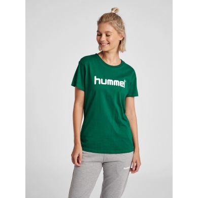 hummel Sport/Freizeit-Shirt hmlGO Cotton Big Logo (Bawełna) Krótki rękaw ciemnozielony Damski