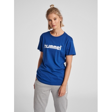 hummel Sport/Freizeit-Shirt hmlGO Cotton Big Logo (Bawełna) Krótki rękaw ciemnoniebieski Damski