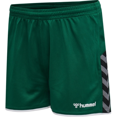 hummel Spodenki sportowe hmlAUTHENTIC Poly Shorts (lekki materiał jersey, bez bocznych kieszeni) krótkie ciemnozielone damskie