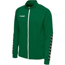 hummel Sportowa kurtka treningowa hmlAUTHENTIC Poly Zip (dzianina poliestrowa, z kieszeniami na zamek błyskawiczny) ciemnozielona dziecięca