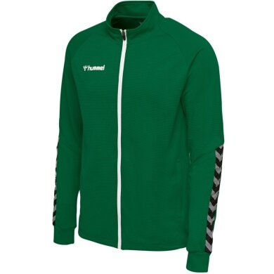 hummel Sportowa kurtka treningowa hmlAUTHENTIC Poly Zip (dzianina poliestrowa, z kieszeniami na zamek błyskawiczny) ciemnozielona dziecięca