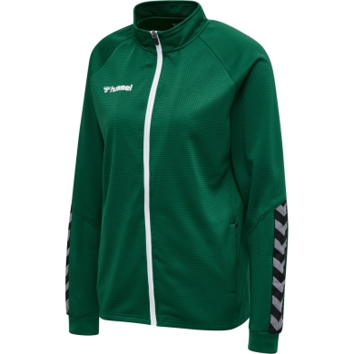 hummel Sportowa kurtka treningowa hmlAUTHENTIC Poly Zip (dzianina poliestrowa, z kieszeniami na zamek błyskawiczny) ciemnozielona Damska