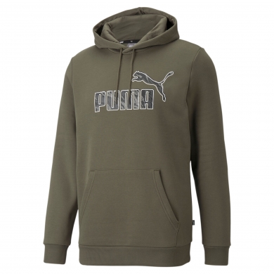 Puma Damski Hoodie z Kapturem Graphic Big Logo - Bawełna, ocieplany - ciemnozielony